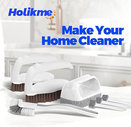 Holikme 7 Pack Deep Cleaning Brush Set, Scrub Brush, Grout Brush, Pool Brush, Scrub Pads with Scraper Tip Scouring Pads, for Pool Walls, Bathroom, Floor, Tub, Shower and Kitchen Surface (Brown)