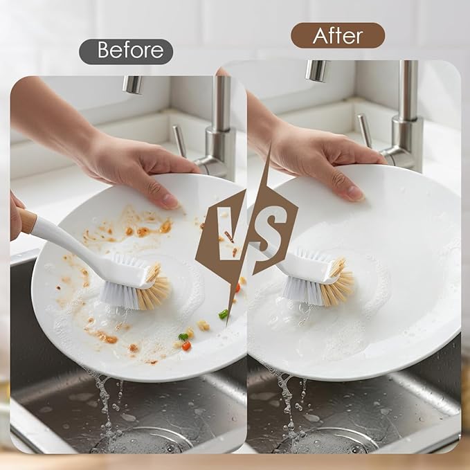 5 Pack Kitchen Dish Brush Set with 2 Dish Brush, Palm Scrub Brush and 2 Straw Brush for Kitchen Dishes Bottle Cup Pot Pans and Straws