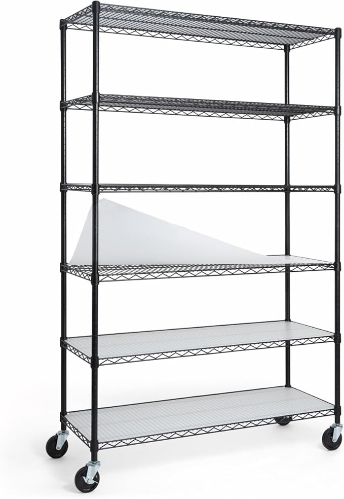 CAPHAUS NSF Heavy Duty Wire Shelving w/Wheels, Leveling Feet & Liners, Storage Metal Shelf, Garage Shelving Storage, Utility Wire Rack Storage Shelves, W/White Clear Liner, 48 x 18 x 76 6-Tier