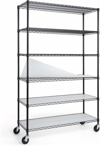 CAPHAUS NSF Heavy Duty Wire Shelving w/Wheels, Leveling Feet & Liners, Storage Metal Shelf, Garage Shelving Storage, Utility Wire Rack Storage Shelves, W/White Clear Liner, 48 x 18 x 76 6-Tier