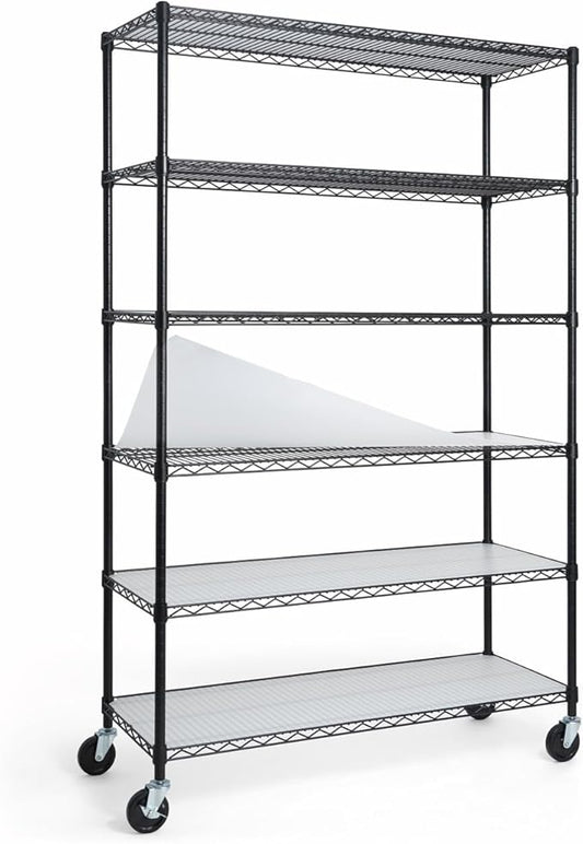 CAPHAUS NSF Heavy Duty Wire Shelving w/Wheels, Leveling Feet & Liners, Storage Metal Shelf, Garage Shelving Storage, Utility Wire Rack Storage Shelves, W/White Clear Liner, 48 x 18 x 76 6-Tier