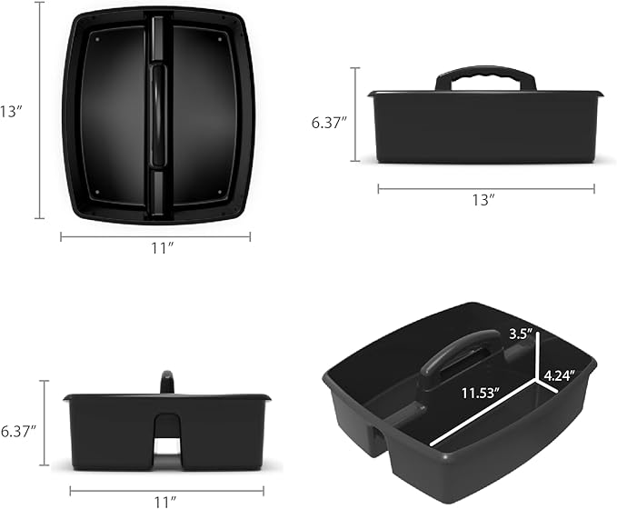 Storex 2-Compartment Large Cleaning Caddy – Multipurpose Supply Organizer with Handle - Black (00973A06C),(Pack of 6)