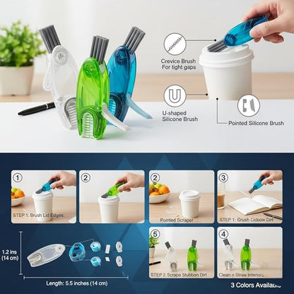 4 in 1 Cup Lid Gap Cleaning Brush Set 3 Pcs - Multifunctional Bottle Cleaning Brush Portable Silicone Cup Lid Cleaner | Tools for Home Kitchen and Travel