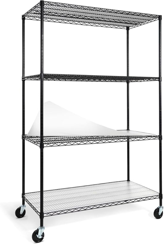 CAPHAUS NSF Commercial Grade Heavy Duty Wire Shelving w/Wheels, Leveling Feet & Liners, Storage Metal Shelf, Garage Shelving Storage, Utility Wire Rack Storage Shelves, w/Liner, 48 x 24 x 76 4-Tier