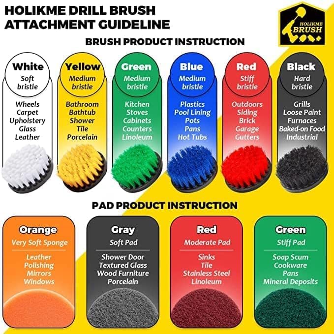 Holikme 40 Piece Drill Brush Attachment Set Scrub Pads Scouring Pads Power Scrubber Brush with Extend Long Attachment All Purpose Clean for Car Detailing，Grout, Tiles, Bathroom, Kitchen