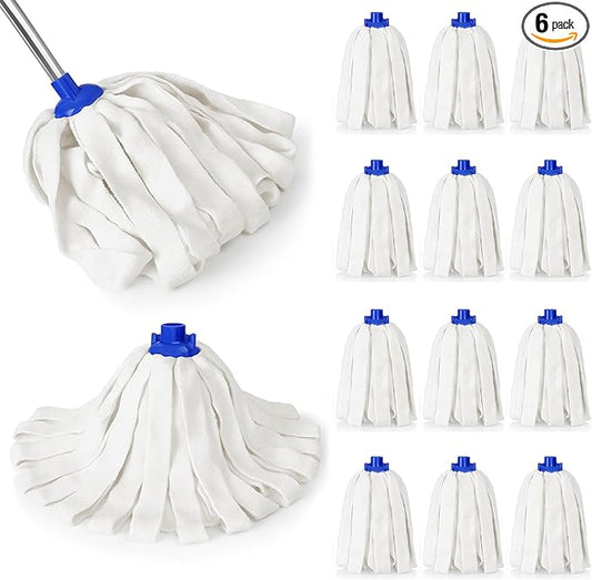 Tanlade 6 Pcs Mop Head Replacement for 0.8 Inch Diameter Mop Handle White Microfiber Cloth Refill Washable Refill Reusable Floor Cleaning Compatible with 0.8 Inches Diameter Stick