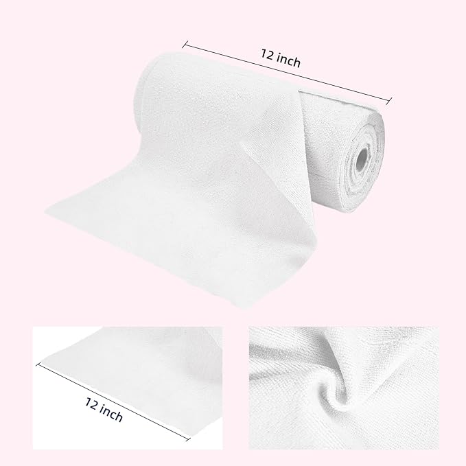 & PLUSH Microfiber Cleaning Cloth Roll - 100 Pack, Tear Away Microfiber Towels, 12" x 12", Reusable, Washable, Streak Free, Ultra Absorbent Dish Rags for Car, Home, Garage or Shop (White)