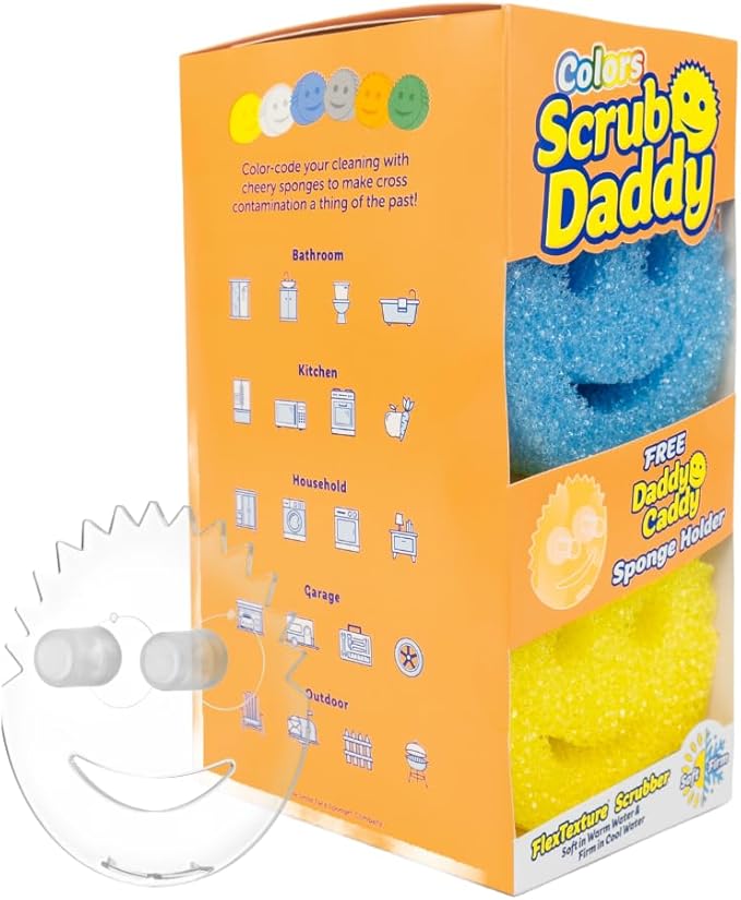 Scrub Daddy 6 Kitchen Sponges & 1 Daddy Caddy Dish Sponge Holder - BPA Free & Made with Polymer Foam - Stain & Odor Resistant, Scratch-Free Multipurpose Scrubbers