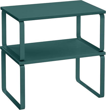 SONGMICS Cabinet Organizer Shelf, Set of 2 Kitchen Counter Shelves, Kitchen Storage, Spice Rack, Stackable, Expandable, Metal and Engineered Wood, Marrs Green UKCS002C02