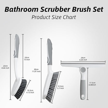 3 Pack Heavy-Duty Scrub Brush Set, Grout Brush, Shower Squeegee, Shower Cleaning Brush with Non-Slip Grip and Stiff Bristles Scrub Brushes for Cleaning Bathroom, Kitchen, Tile, Grout, Tub, Floor, Sink