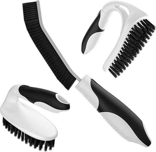 Scrub Brush Set, Heavy Duty Scrub Brushes Crevice Cleaning Brush with Stiff Bristles, 3 Different Brushes Included for Household Use, Grout, Tile, Bathroom, Kitchen, Bathtub, Floor