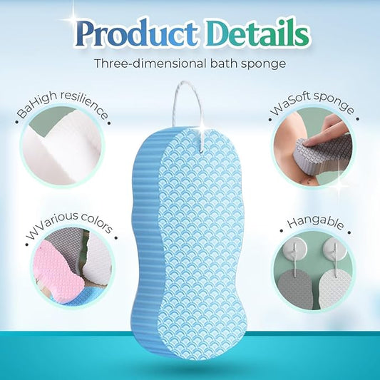 Exfoliating Bath Sponge, 2026 New Super Soft Exfoliating Bath Sponge Set, Exfoliate Body Scrubber Skin Friendly & Reusable for Adults Women and Men (Pink+Blue)
