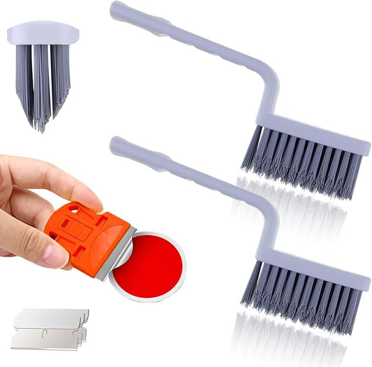 V Shape Grout Cleaner Brush Scraper, Stiff Bristle Grout Cleaning Brushes for Tile Floor, Handheld Grout Scrub Brush Set for Shower, Bathroom, Kitchen, Household, Easy Reach to Narrow Nooks and Cranny
