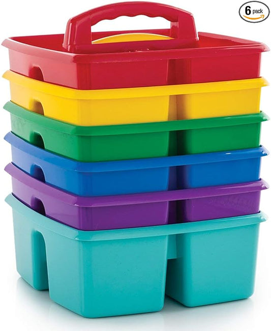 Storex Classroom Caddy, 9.25 x 9.25 x 5.25 Inches, Assorted Colors, Color Assortment Will Vary, Case of 6 (00940U06C), Small Caddy