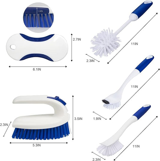 CELOX Kitchen Scrub Brush Set with Ergonomic Handle, Deep Cleaning Brushes, Include Dish Brush (Blue)