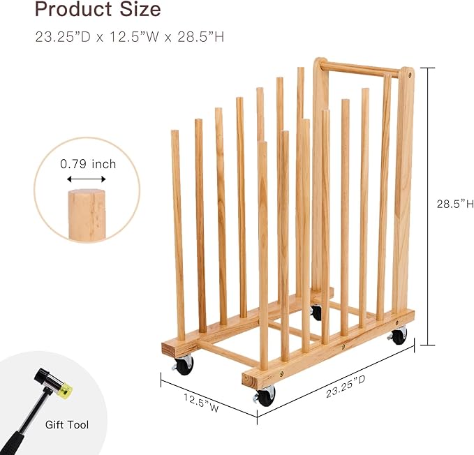 Art Storage Rack with Caster Wheels, Art Drying Rack, Wooden Canvas Storage, Painting Rack, Canvas Organizer Drying Rack for Studios, Artworks, Gallery Art Rack for Display of Canvas, Prints, Panels