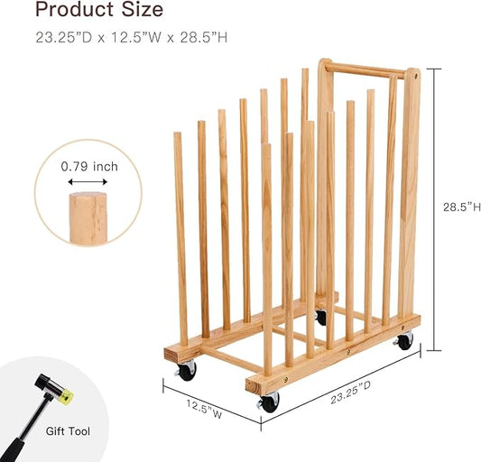 Art Storage Rack with Caster Wheels, Art Drying Rack, Wooden Canvas Storage, Painting Rack, Canvas Organizer Drying Rack for Studios, Artworks, Gallery Art Rack for Display of Canvas, Prints, Panels