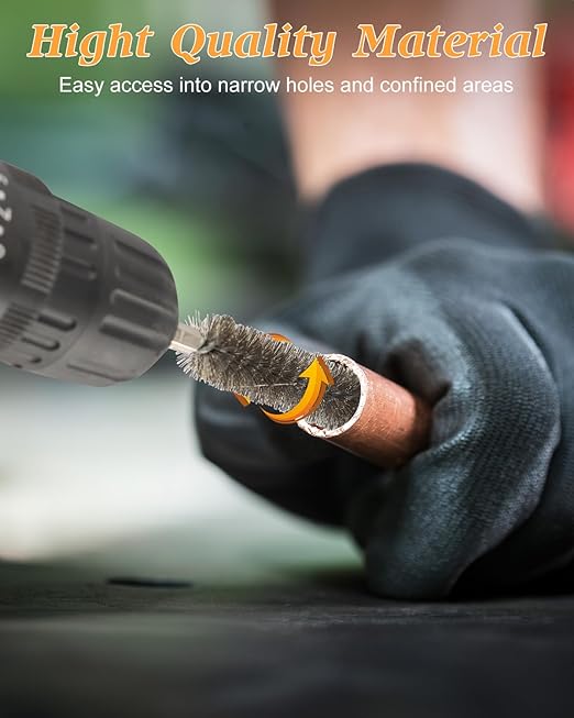 24 pcs Bore Brush for Drill, Stainless Steel Wire Cleaning Brush Set, Abrasive Wire Bore Brushes Set with 1/4 Inch Hex Shank for Rust, Cleaning Tubes (8/10/12/15/17/19MM)