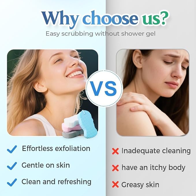 Exfoliating Bath Sponge, 2026 New Super Soft Exfoliating Bath Sponge Set, Exfoliate Body Scrubber Skin Friendly & Reusable for Adults Women and Men (4Pcs)