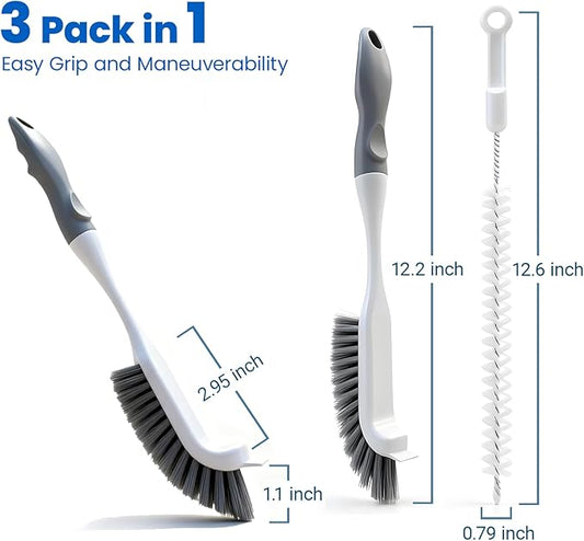 3 Pack Scrub Brush Set, Hard Bristle Brushes for Cleaning Bathroom, Sink, Corner, Stove, Tile Grout, Tight Spaces