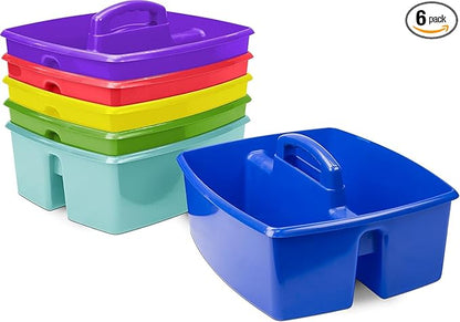 Storex 2-Compartment Large Caddy – Multipurpose Classroom Organizer with Handle, Assorted Colors, 6-Pack (00948E06C)