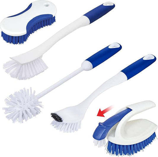 CELOX Kitchen Scrub Brush Set with Ergonomic Handle, Deep Cleaning Brushes, Include Dish Brush (Blue)