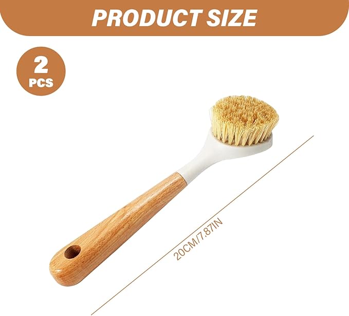 Nylon Dish Brush Set, 2Pcs Wooden Handle Scrub Brushes for Pots and Pans Cleaning