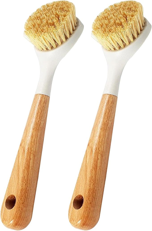 Nylon Dish Brush Set, 2Pcs Wooden Handle Scrub Brushes for Pots and Pans Cleaning