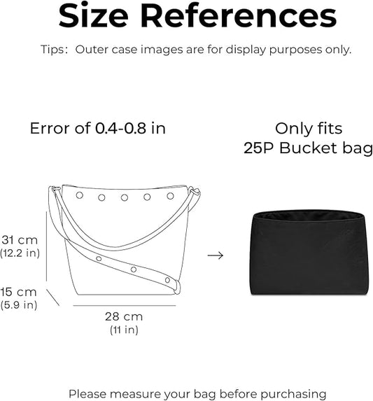 Tote Bag Organizer Insert for CHANEL 25P Bucket Handbag, Custom Fit Inside Premium Matte Black Lightweight WaterResistant Purse Insert with Cup Holder Accessories