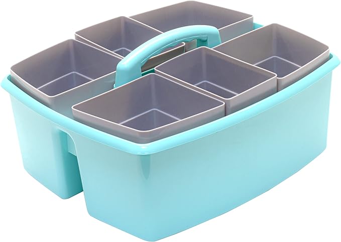 Storex Large Classroom Caddy with Cups, 13 x 11 x 6.575 Inches, Teal, Case of 2 (00984U02C)
