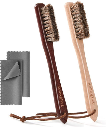 Horsehair Silver Cleaning Brush Set - 2PCS Premium Detailing Brush & Polishing Cloth for Silverware, Jewelry, Plateware & Sterling Silver