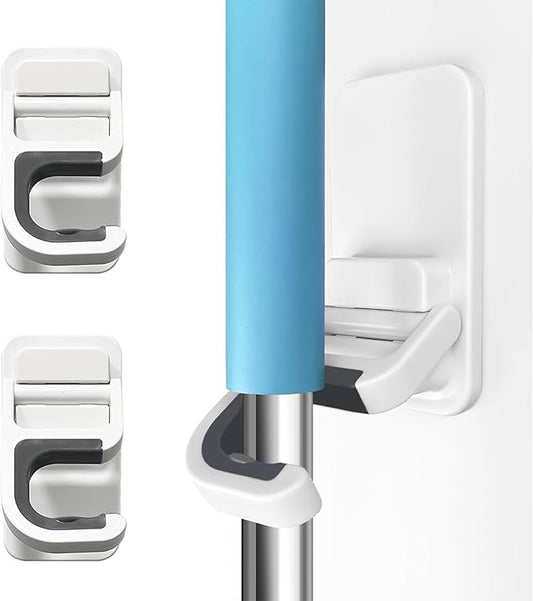 Broom Holder Wall Mount, 2 Pack Broom and Mop Organizer Wall Hanging Self Adhesive, No Drilling, Anti-Slip Broom and Mop Hanger Wall Mount Cleaning Ideal for Bathroom, Kitchen, Garden, Garage