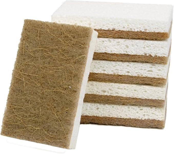 CELOX 6 Pack Coconut Fiber Biodegradable Sponges, Non Scratch Kitchen Cleaning Sponge, Eco-Friendly Dual-Sided Sponge for Dishwashing