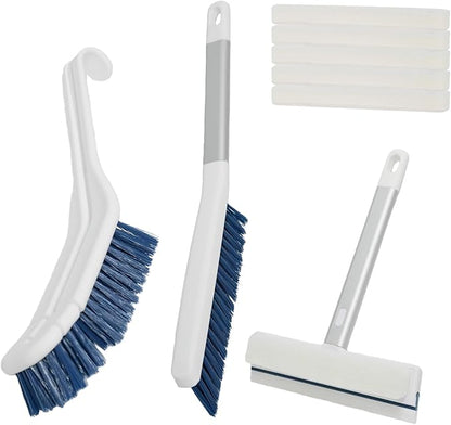 3 Pack Scrub Brush Set - Detachable Stiff Bristle Grout Cleaner Brush, Cleaning Scrubbers with Squeegee for Shower Glass, Heavy Duty Scrub Brushes for Cleaning Bathroom, Bathtub, Gaps, Tile, Floor
