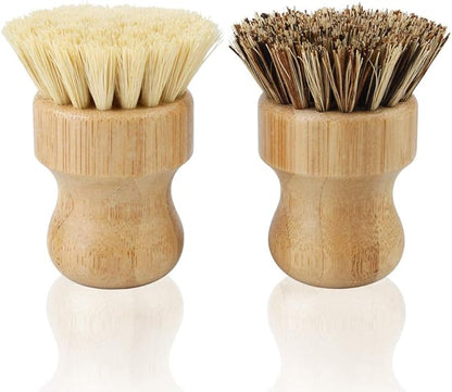 2 Pack Bamboo Dish Scrub Brush, Picowe Natural Scrub Cleaning Brush Vegetable Brush for Dishes Cast Iron Pots Pans, Used in Bathroom Kitchen Sink Household Cleaning