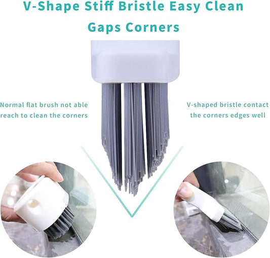 V Shape Grout Cleaner Brush Scraper, Stiff Bristle Grout Cleaning Brushes for Tile Floor, Handheld Grout Scrub Brush Set for Shower, Bathroom, Kitchen, Household, Easy Reach to Narrow Nooks and Cranny