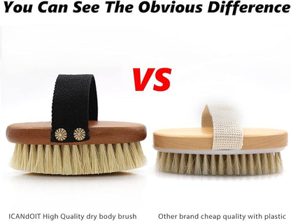 ICANdOIT Dry Brushing Body Brush-Stiff Sisal Bristles Dry Skin Brush,Exfoliating Massage Brush for Cellulite and Lymphatic,Improve Circulation,Stop Ingrown Hairs,Reduce Acne,Soften Skin