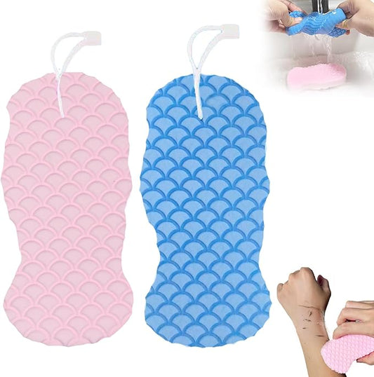 Magic Exfoliating Body Scrubber,3D Super Soft Exfoliating Bath Sponge,Removes Dead Skin and Impurities from Body-Skin Friendly and Reusable for Adults Children and Pregnant Women(Blue+Pink)