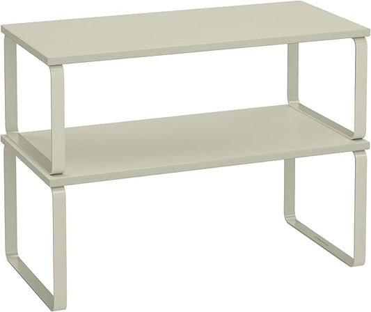 SONGMICS Cabinet Organizer Shelf, Set of 2 Kitchen Counter Shelves, Kitchen Storage, Spice Rack, Stackable, Expandable, Metal and Engineered Wood, Cappuccino Beige UKCS200K01