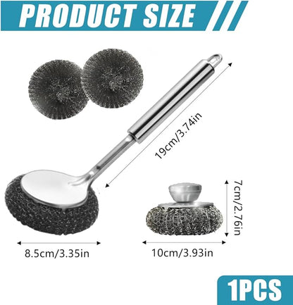 Steel Wool Scrubber Dish Brush Set with Handle, Deep Cleaning Scrubber Set Dish Brush for Cleaning Pans, Grills, Stoves (A)