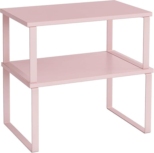 SONGMICS Cabinet Organizer Shelf, Set of 2 Kitchen Counter Shelves, Kitchen Storage, Spice Rack, Stackable, Expandable, Metal and Engineered Wood, Jelly Pink UKCS020S01