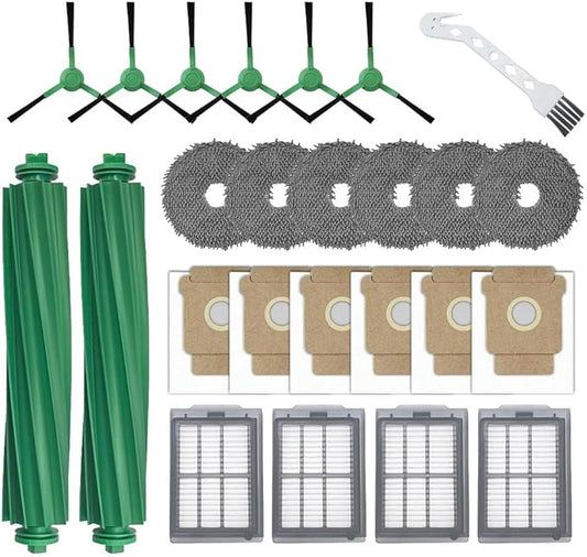 25 Pcs Accessories Kit for iRobot Roomba Plus 405 Combo/505 Combo Robot Vacuum Cleaner, Replacement Parts include 2 Main Brushes, 6 Side Brushes, 6 Dust Bags, 6 Mop Pads, 4 Filters and 1 Cleaning Tool