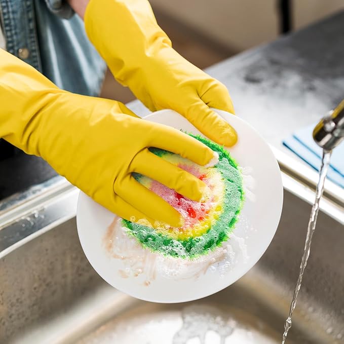 HEALLILY Dish Scrubber Sponge 5 Pack Non Scratch Knitted Household Cleaning Sponges for Kitchen Washing, Reusable Crochet Handmade Oil Resistant (Assorted Colors)