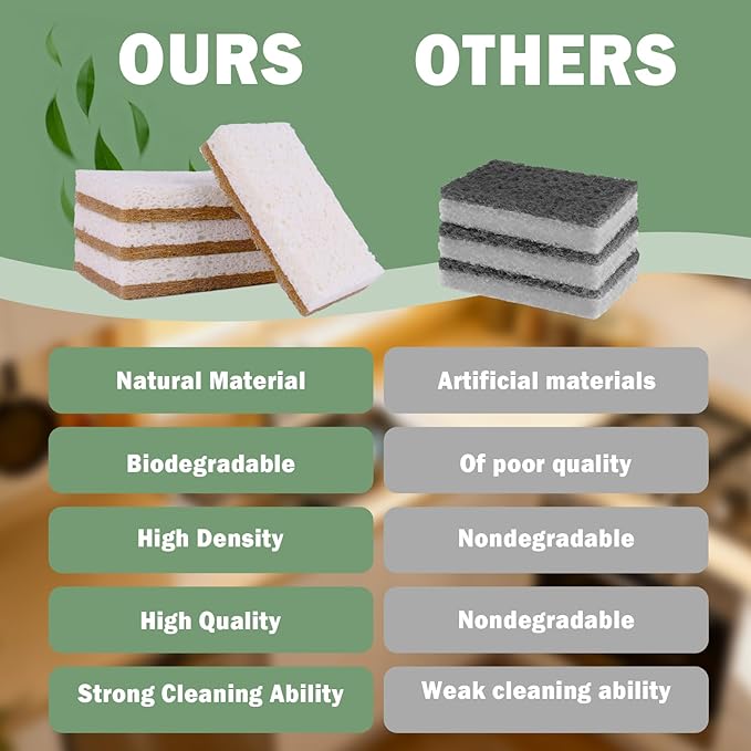 6 Pack Bamboo Dish Brush Set - 2pcs Palm Dish Scrubber and 4 Pieces Natural Kitchen Sponge for Dishes, Pots and Vegetables