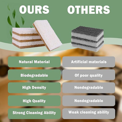 6 Pack Bamboo Dish Brush Set - 2pcs Palm Dish Scrubber and 4 Pieces Natural Kitchen Sponge for Dishes, Pots and Vegetables