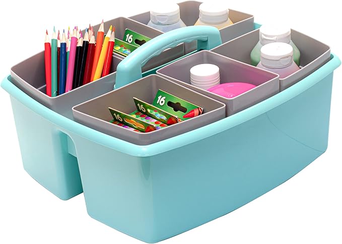 Storex Large Classroom Caddy with Cups, 13 x 11 x 6.575 Inches, Teal, Case of 2 (00984U02C)