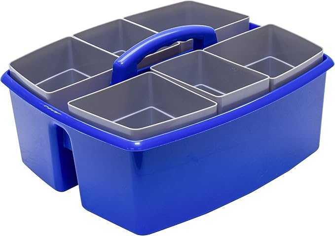 Storex Large Classroom Caddy with Cups, 13 x 11 x 6.575 Inches, Blue, Case of 2 (00985U02C)