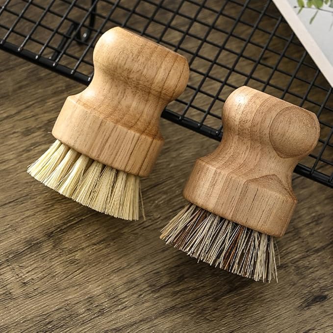 Multi-Function Dish Scrub Brush Wok Cleaning Brush 2pcs with Short Handles Natural Sisal Coconut Fiber Bristles Portable Kitchen Cleaning Accessories for Household Cookware