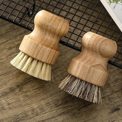 Multi-Function Dish Scrub Brush Wok Cleaning Brush 2pcs with Short Handles Natural Sisal Coconut Fiber Bristles Portable Kitchen Cleaning Accessories for Household Cookware