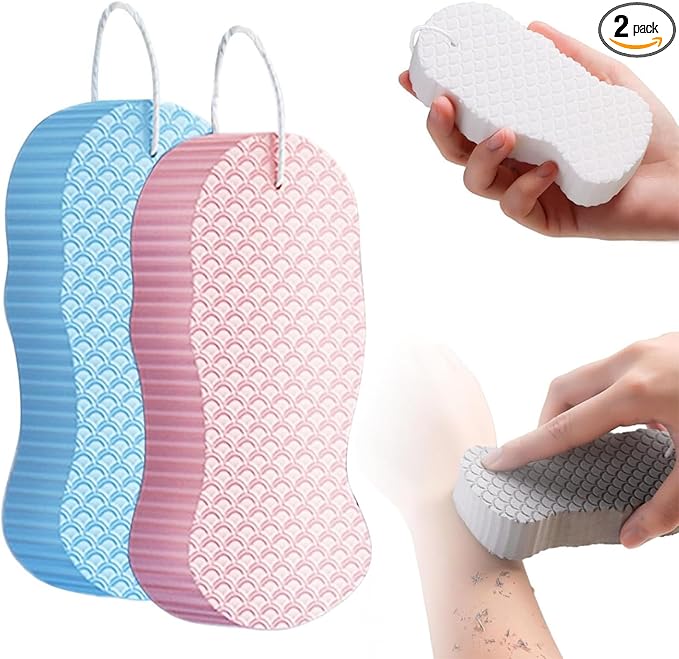 Magic Exfoliating Bath Sponge, Upgraded Magic Exfoliating Body Scrubber, 3D Super Soft Bath Shower Sponge for Body Removes Dead Skin (2PCS)
